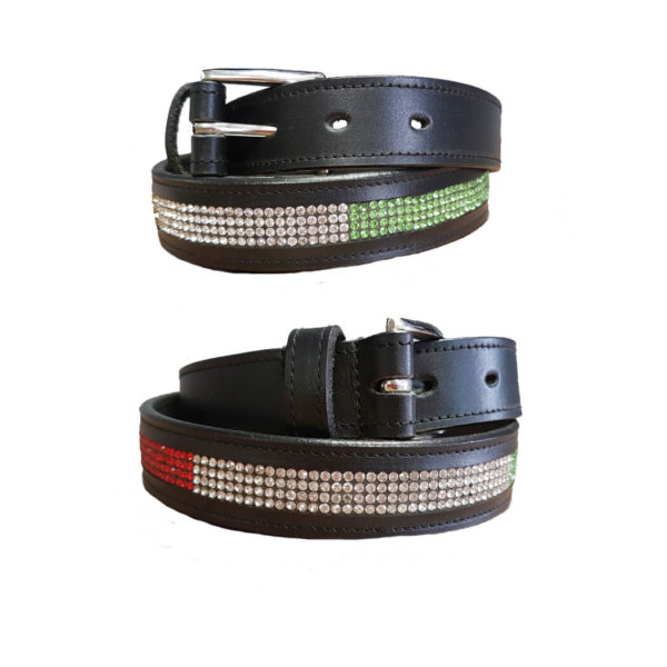 Black Leather Belt with Coloured Crystals