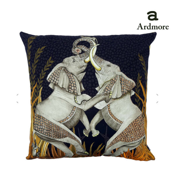 Ardmore Dancing Elephants Moonlight Silk Cushion